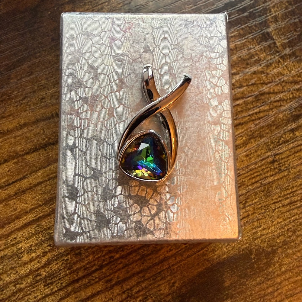 Mystic fire multicolored crystal slide pendant in silver-tone setting